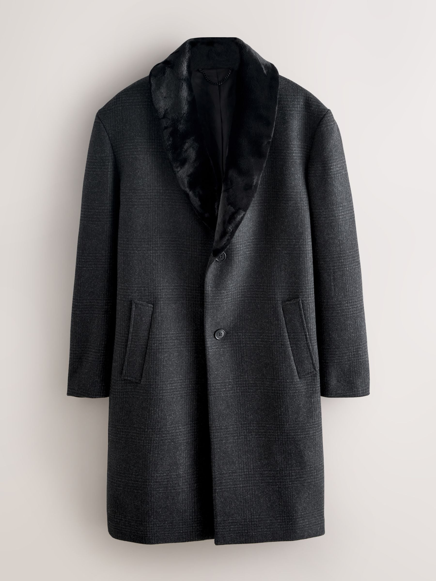 Buy Charcoal Grey Wool Rich Check Epsom Coat With Fur Trim Lapel