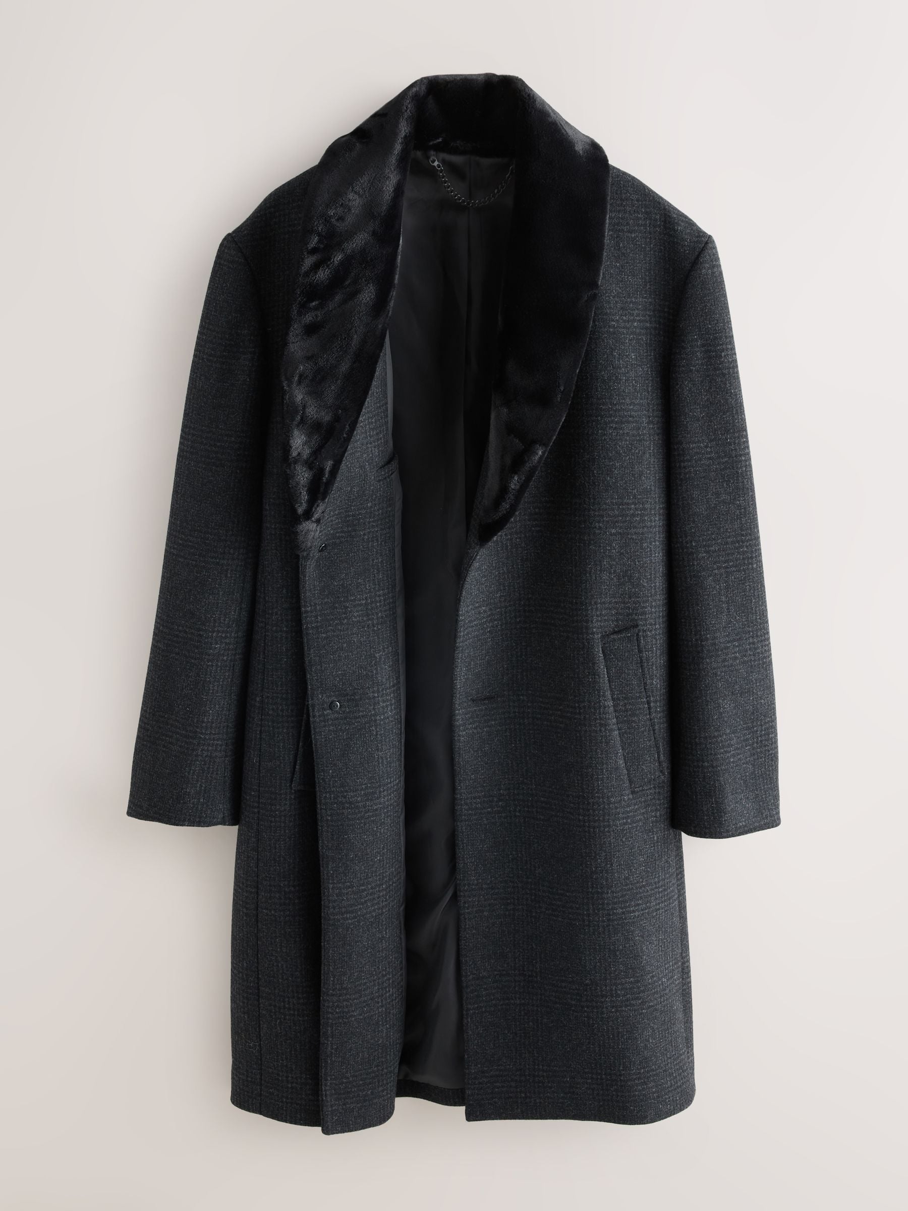 Buy Charcoal Grey Wool Rich Check Epsom Coat With Fur Trim Lapel