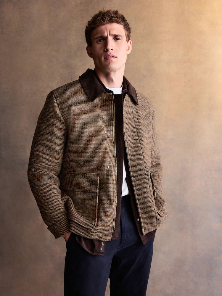 Brown Signature Harris Tweed Puppytooth Corduroy Collar Jacket - Image 1 of 10 Brown Signature Harris Tweed Puppytooth Corduroy Collar Jacket - Image 1 of 10