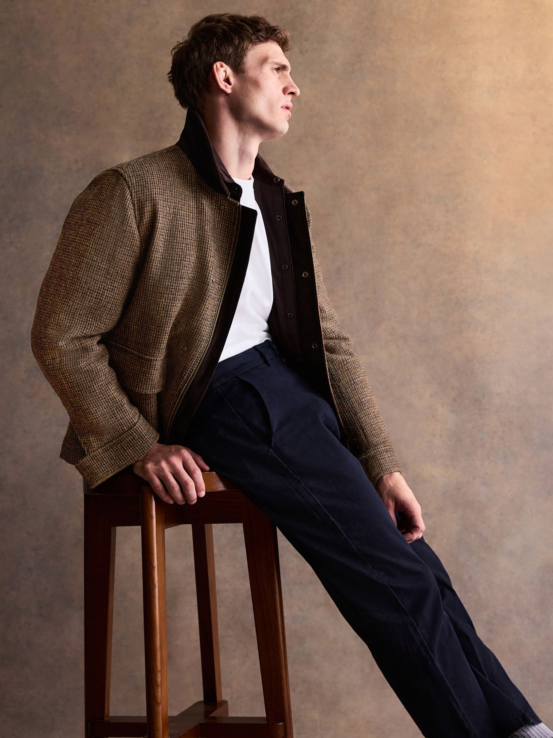 Buy Brown Signature Harris Tweed Puppytooth Corduroy Collar Jacket