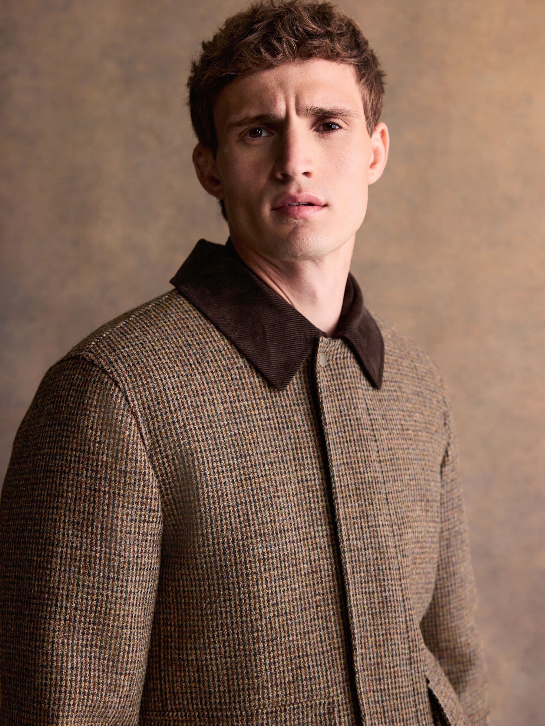 Buy Brown Signature Harris Tweed Puppytooth Corduroy Collar Jacket