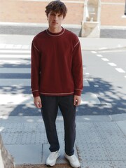 Rust Orange Contrast Stitch Long Sleeve Relaxed Fit Heavyweight T-Shirt - Image 2 of 5