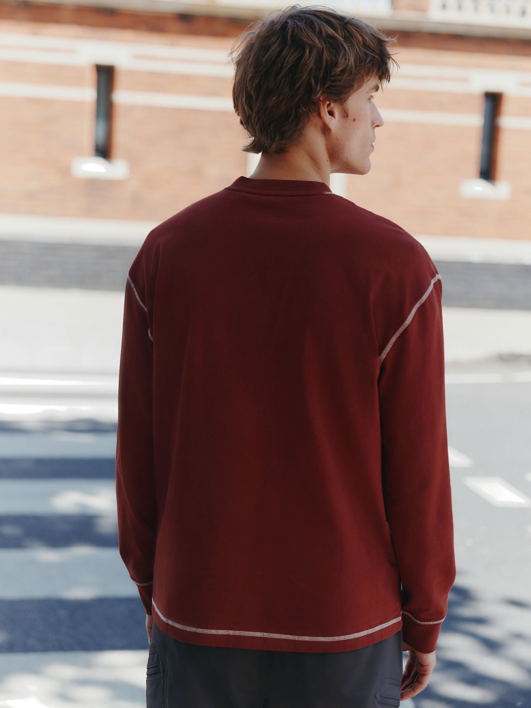 Buy Rust Orange Contrast Stitch Long Sleeve Relaxed Fit
