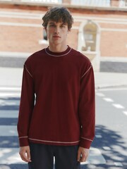 Rust Orange Contrast Stitch Long Sleeve Relaxed Fit Heavyweight T-Shirt - Image 4 of 5