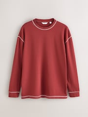 Rust Orange Contrast Stitch - Long Sleeve Relaxed Fit Heavyweight T-Shirt - Slika 6 iz 12