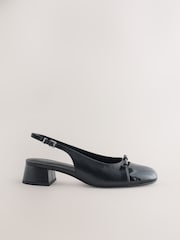 Black Forever Comfort® Round Toe Cap Bow Slingback Block Heels - Image 1 of 5