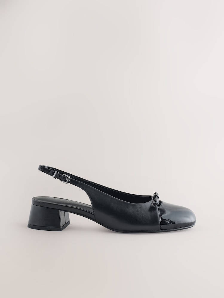 Black Forever Comfort® Round Toe Cap Bow Slingback Block Heels - Image 1 of 5