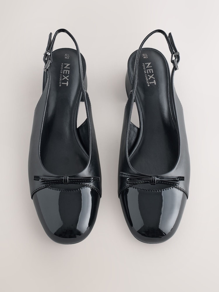 Black Forever Comfort® Round Toe Cap Bow Slingback Block Heels - Image 2 of 5