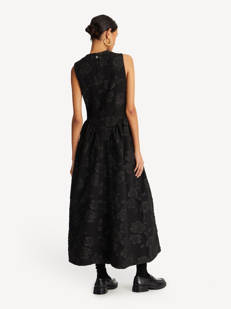 Rotate Black Jacquard Midi Dress - Image 2 of 5 Rotate Black Jacquard Midi Dress - Image 2 of 5