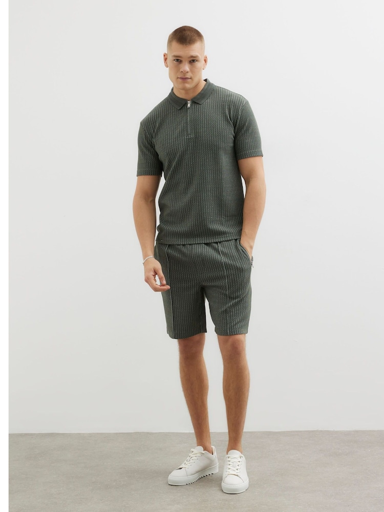 River Island Slim Fit Jacquard Zip Polo Shirt - Bild 2 von 4