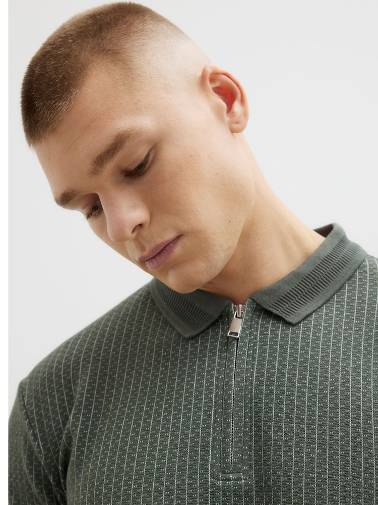 River Island Slim Fit Jacquard Zip Polo Shirt - Bild 4 von 4