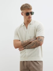 River Island Cream Regular Fit Short Sleeve Crochet 100% Cotton Shirt - Image 1 of 4