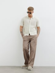 River Island Cream Regular Fit Short Sleeve Crochet 100% Cotton Shirt - Image 2 of 4