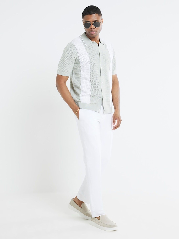 River Island Green 100% Cotton Ripley Crochet Block Shirt - Image 1 of 3