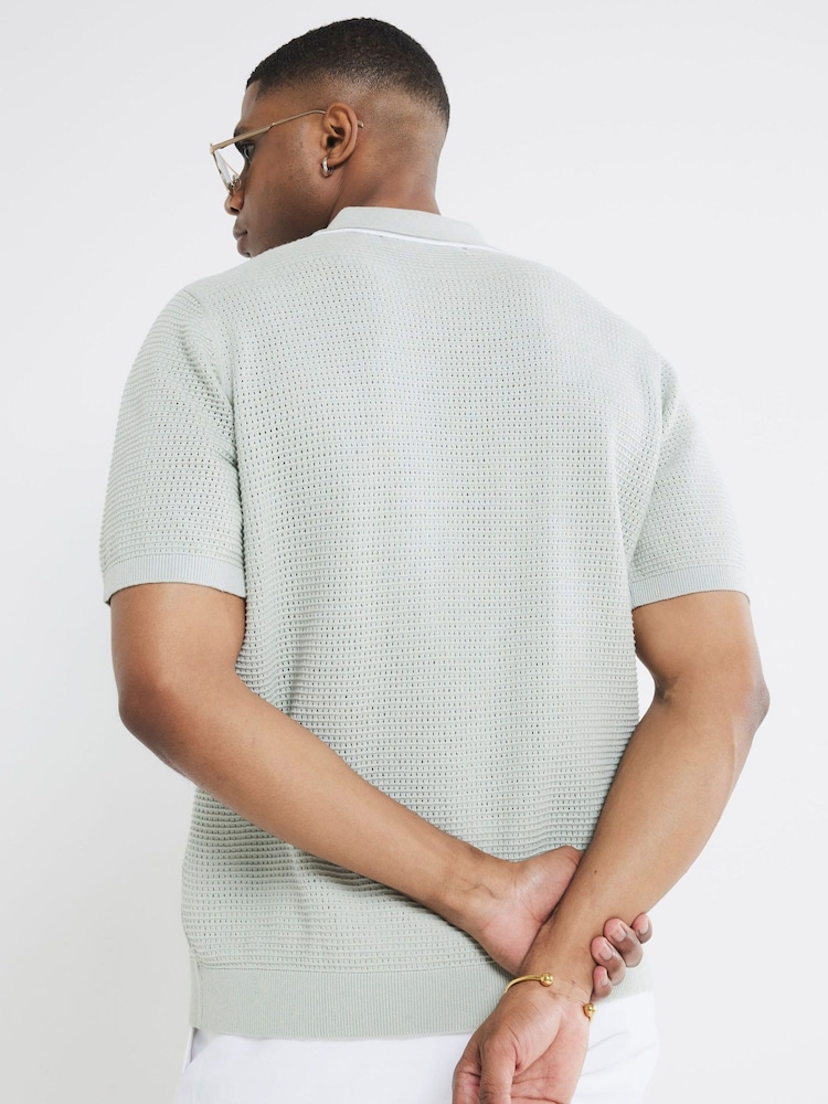 River Island Green 100% Cotton Ripley Crochet Block Shirt - Image 2 of 3