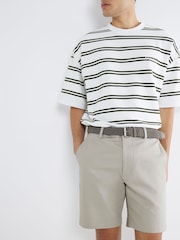 River Island Beige Belted Core Decal Chino Shorts - Image 1 of 4