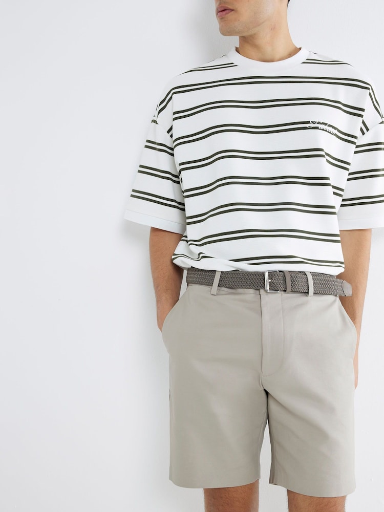 River Island Beige Belted Core Decal Chino Shorts - Image 1 of 4