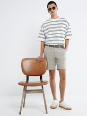 River Island Beige Belted Core Decal Chino Shorts - Image 4 of 4