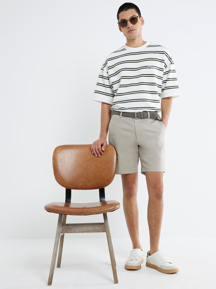 River Island Beige Belted Core Decal Chino Shorts - Image 4 of 4