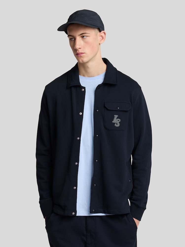 Lyle & Scott Blue 100% Cotton Emblem Loopback Collared Track Jacket - Image 1 of 5