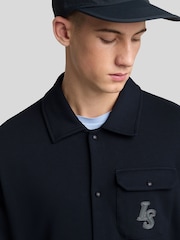 Lyle & Scott Blue 100% Cotton Emblem Loopback Collared Track Jacket - Image 4 of 5