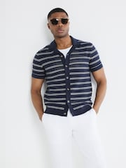 River Island Blue 100% Cotton Short Sleeve Marine Textured Shirt - Image 1 of 4