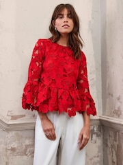 Mint Velvet Red Floral Applique Top - Image 1 of 8