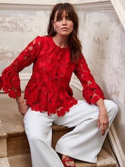 Mint Velvet Red Floral Applique Top - Image 2 of 8