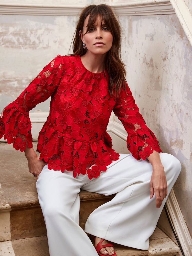 Mint Velvet Red Floral Applique Top - Image 2 of 8