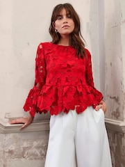 Mint Velvet Red Floral Applique Top - Image 3 of 8