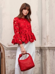 Mint Velvet Red Floral Applique Top - Image 4 of 8