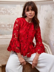 Mint Velvet Red Floral Applique Top - Image 5 of 8