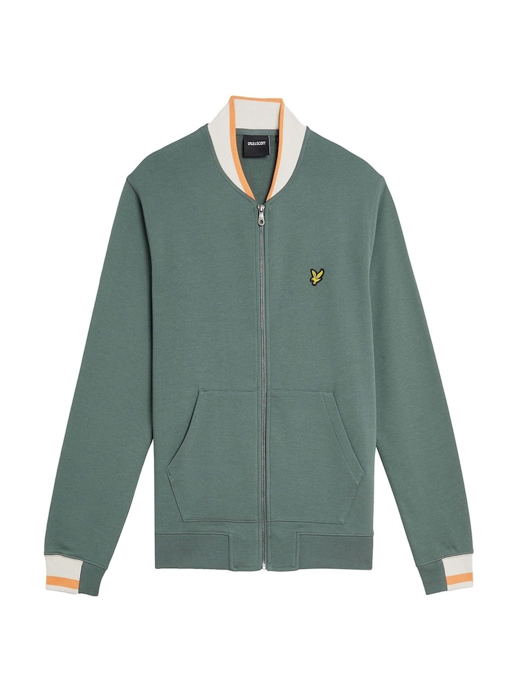 Lyle & Scott Green 100% Cotton Half Tipped Jersey Bomber Jacket - Image 5 of 5 Lyle & Scott Green 100% Cotton Half Tipped Jersey Bomber Jacket - Image 5 of 5