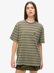 Superdry Black Oversized 100% Cotton Textured Stripe Pocket T-Shirt - Image 1 of 6