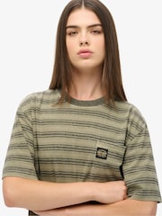 Superdry Black Oversized 100% Cotton Textured Stripe Pocket T-Shirt - Image 3 of 6