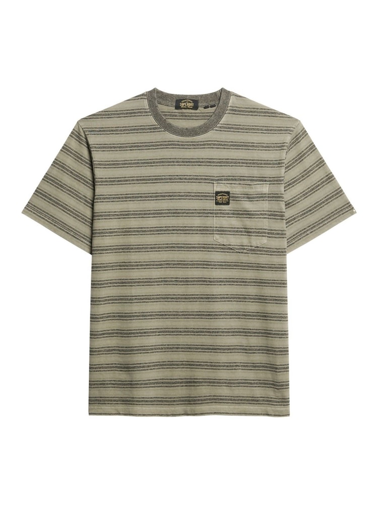 Superdry Black Oversized 100% Cotton Textured Stripe Pocket T-Shirt - Image 5 of 6