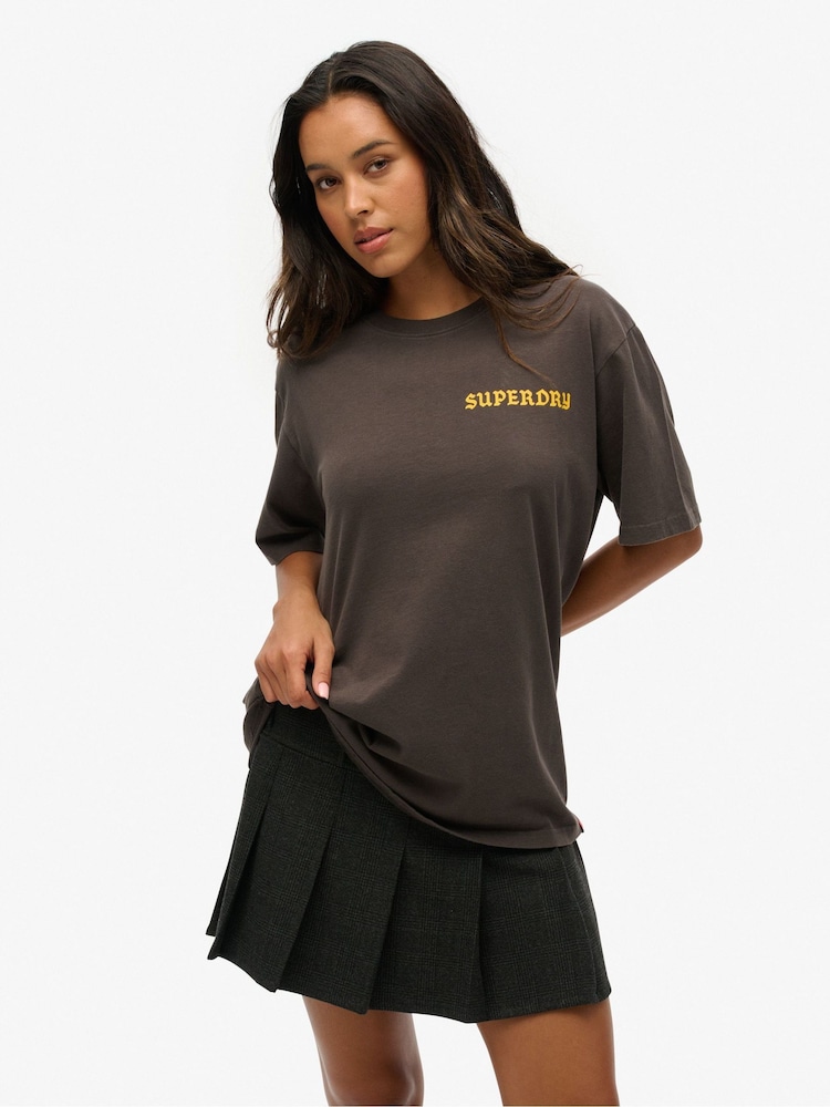 Superdry Black Oversized Tattoo Graphic Print 100% Cotton T-Shirt - Image 1 of 3