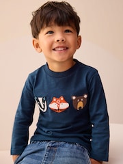 Blue Woodland Animal Long Sleeve Appliqué T-Shirt (3mths-7yrs) - Image 1 of 7