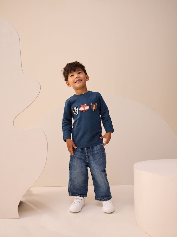 Blue Woodland Animal Long Sleeve Appliqué T-Shirt (3mths-7yrs) - Image 2 of 7