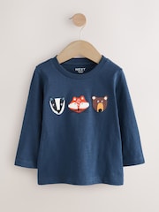 Blue Woodland Animal Long Sleeve Appliqué T-Shirt (3mths-7yrs) - Image 4 of 7