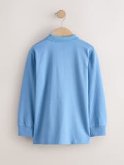 Light Blue Zip Neck Textured Long Sleeve Polo Shirt (3-16yrs) - Image 2 of 3