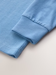 Light Blue Zip Neck Textured Long Sleeve Polo Shirt (3-16yrs) - Image 3 of 3