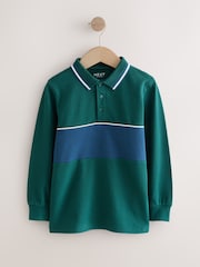 Green Long Sleeve Colourblock Polo Shirt (3-16yrs) - Image 1 of 4