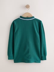 Green Long Sleeve Colourblock Polo Shirt (3-16yrs) - Image 2 of 4