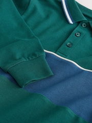 Green Long Sleeve Colourblock Polo Shirt (3-16yrs) - Image 4 of 4