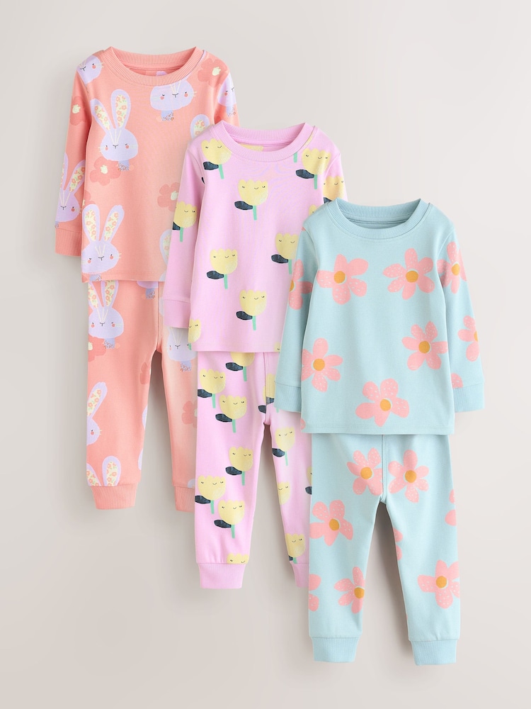 Coral Pink Bunny Unicorn Snuggle Pyjamas 3 Pack (9mths-10yrs) - Image 1 of 8 Coral Pink Bunny Unicorn Snuggle Pyjamas 3 Pack (9mths-10yrs) - Image 1 of 8