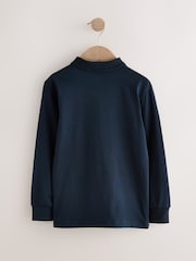 Navy Blue Zip Neck Textured Long Sleeve Polo Shirt (3-16yrs) - Image 2 of 4