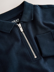 Navy Blue Zip Neck Textured Long Sleeve Polo Shirt (3-16yrs) - Image 4 of 4