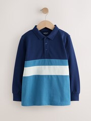 Blue Long Sleeve Colourblock Polo Shirt (3-16yrs) - Image 1 of 4