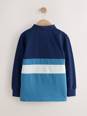 Blue Long Sleeve Colourblock Polo Shirt (3-16yrs) - Image 2 of 4